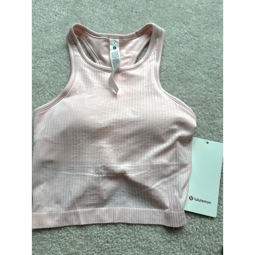Lululemon Bundle Size 4 Lot Of 3 NWT EBB CROPPED TANK PINK, Navy Tank, Leggings